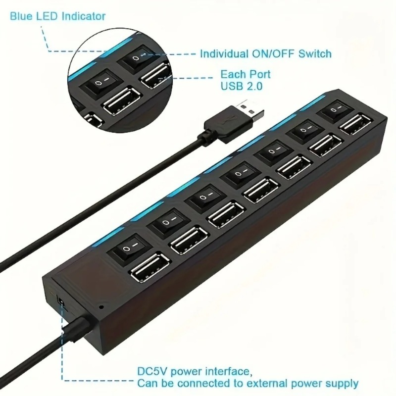 USB 2.0 Hub 4/7 Port Splitter  - огляд і ціна Laptop Accessories Productivity